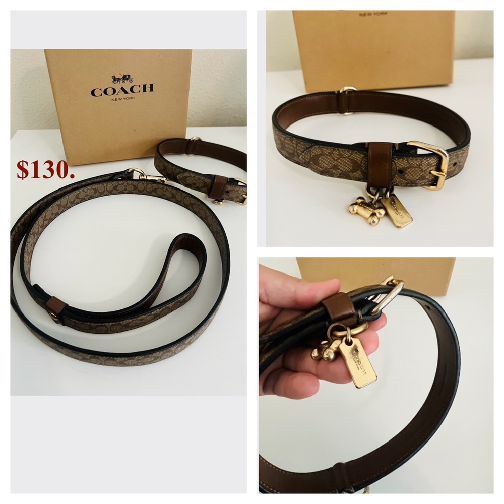 Coach Signature Brown and Gold large leash and collar